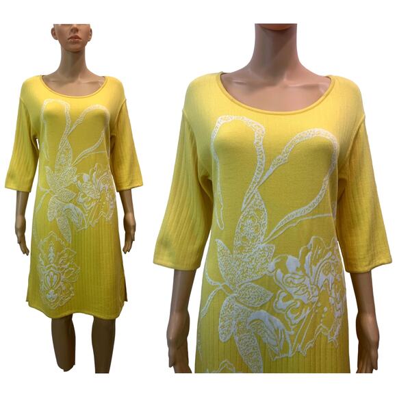 St John Yellow Knit Floral Dress NWT 2009 Resort Wool Rayon Sz 6 - Picture 4 of 13